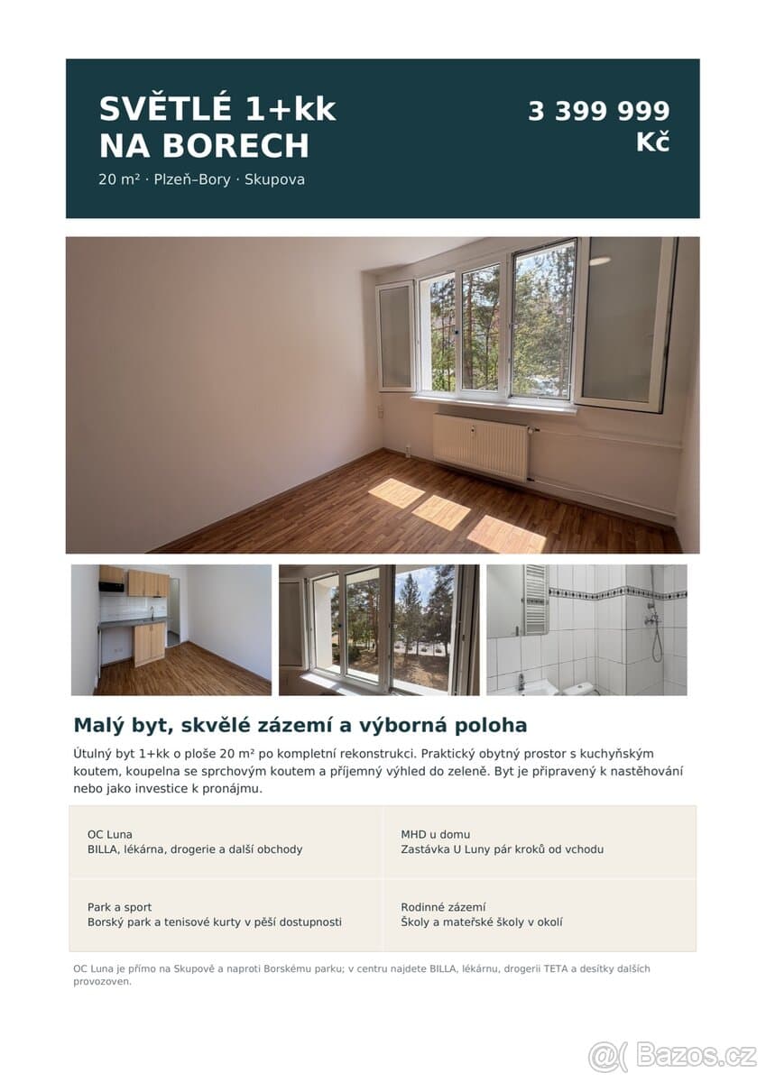 Byt 1+kk po rekonstrukci, 20 m², Plzeň–Bory – Skupova